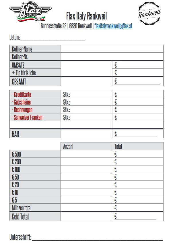 FLAX ITALY Abrechnungszettel [500 Stk]