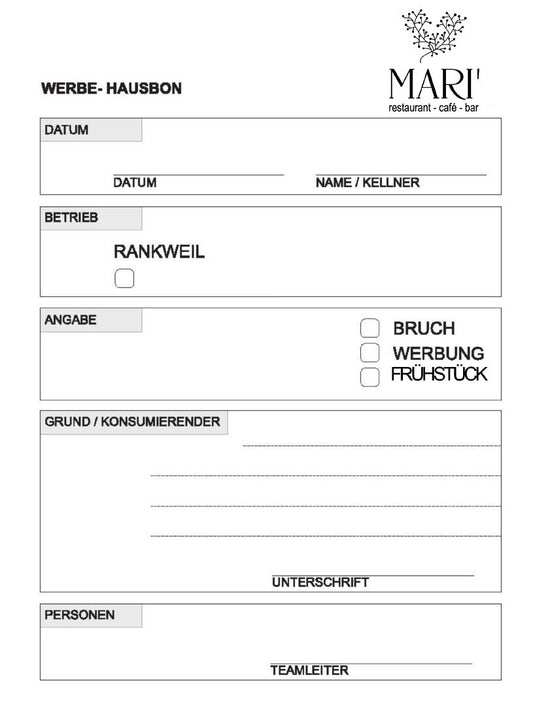 MARI' Werbe Hausbon [500 Stk]