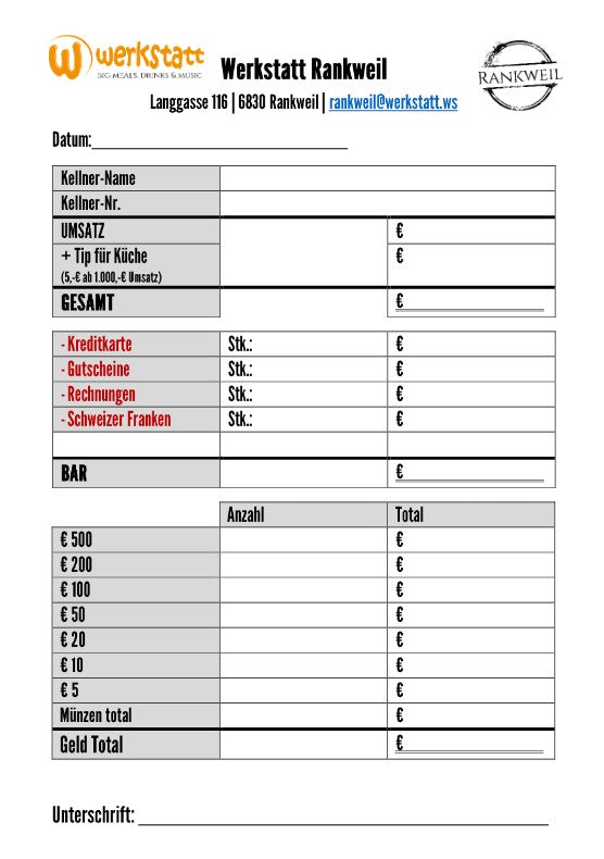 Werkstatt Abrechnungszettel [500 Stk]